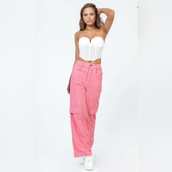 Princess Polly Pink Corduroy Wide Leg Pants Size 4 City‎ Loop Cord NEW! - Picture 1 of 10